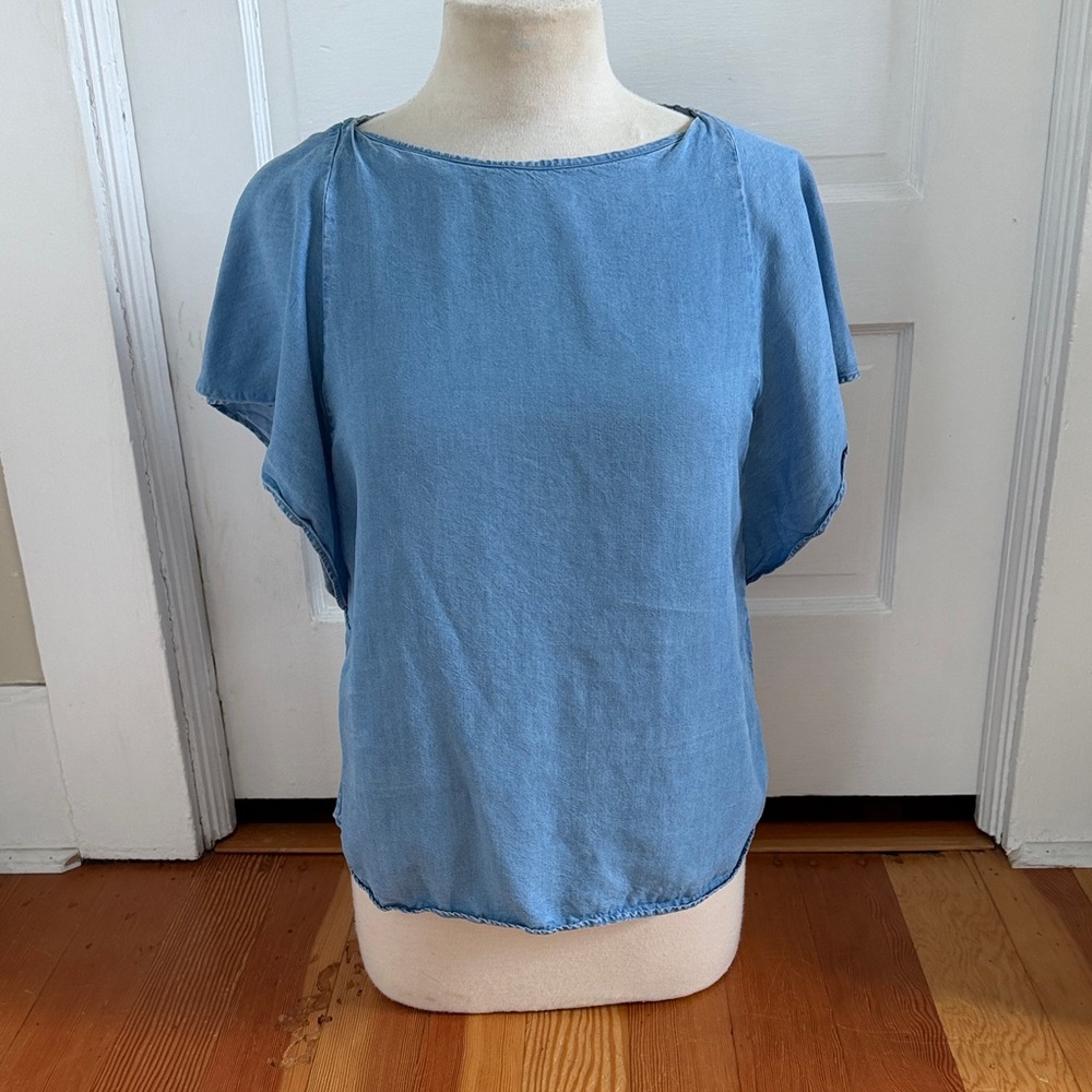 Massimo Dutti‎ Flutter Sleeve Chambray Top 6